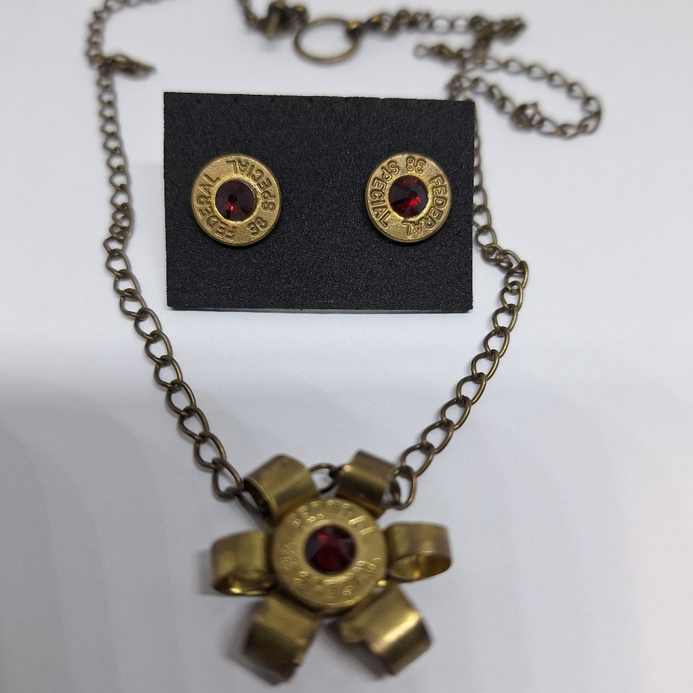 38 Special shell casing necklace matching earrings.